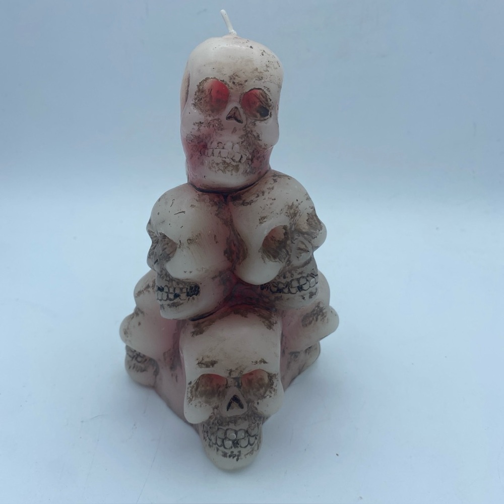 Stack Of Bleeding Skulls Wax Candle Gothic Halloween 6” Unscented Unlit